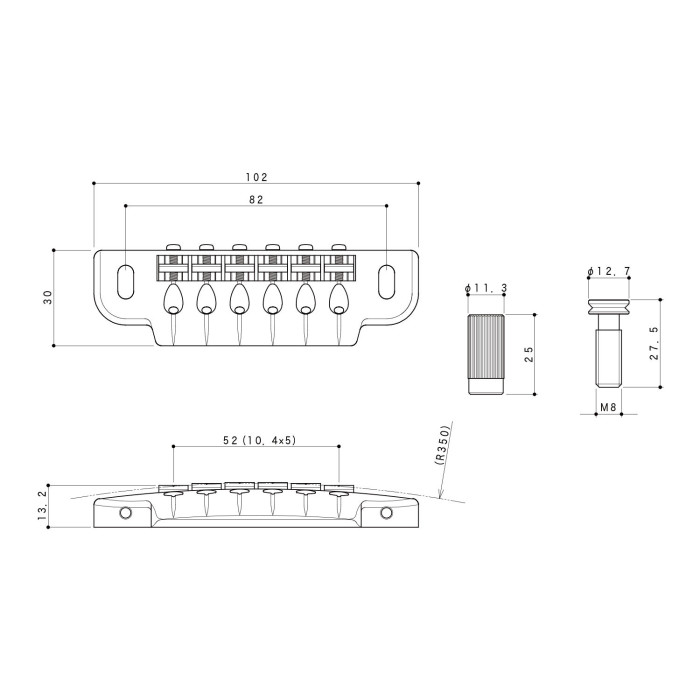 Ponte Fisso 6 Corde Black Chrome