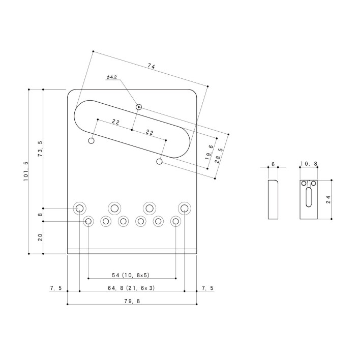 Ponte Fisso Tele Style 6 Corde Black Chrome