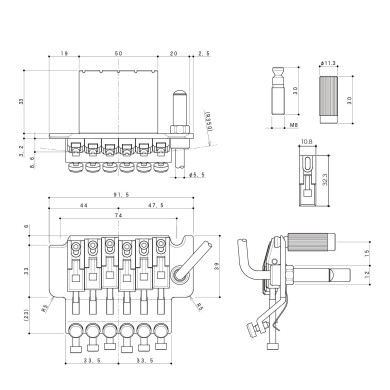 Ponte Locking Tremolo 6 Corde Black Chrome