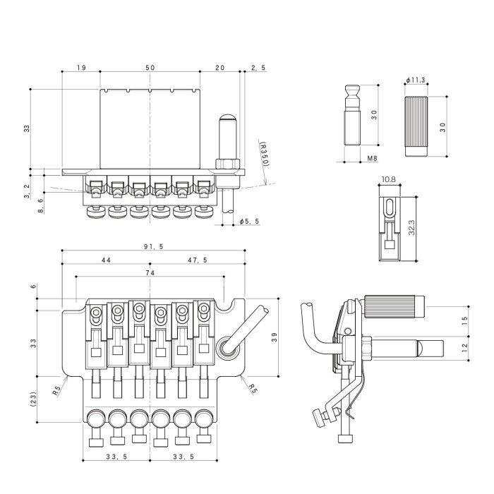 Ponte Locking Tremolo 6 Corde Black Chrome