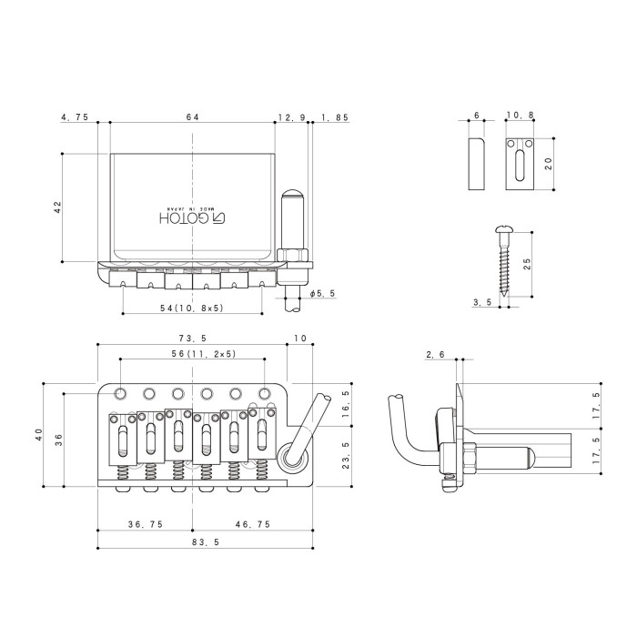 Ponte Tremolo 6 Corde Black