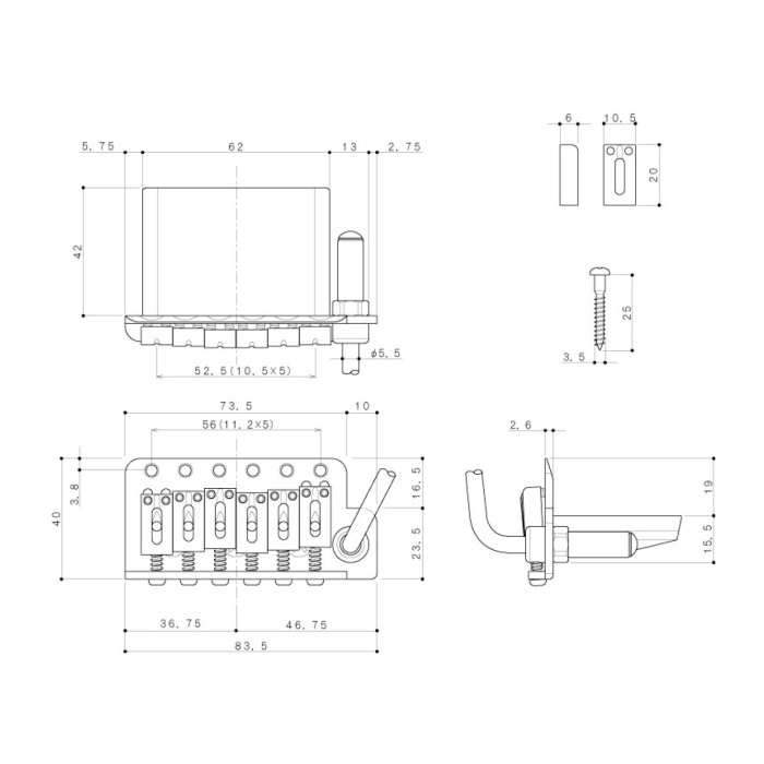 Ponte Tremolo 6 Corde Chrome