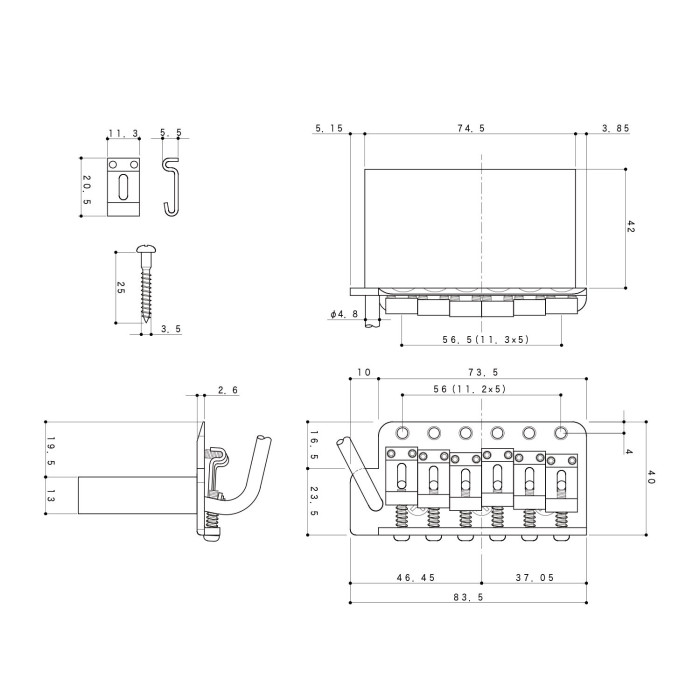 Ponte Tremolo 6 Corde Lefty Chrome
