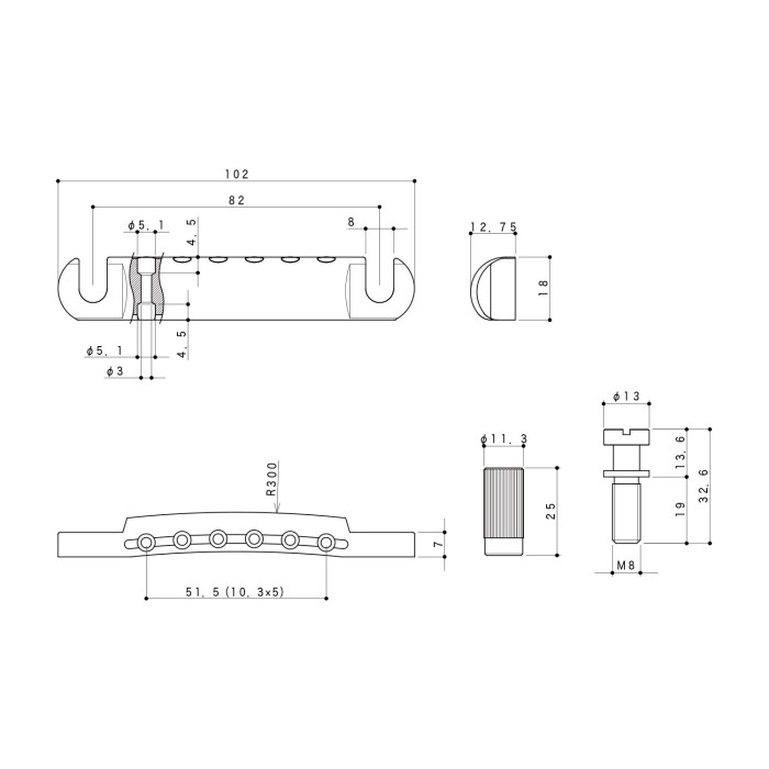 Stop Tailpiece 6 Corde Gold