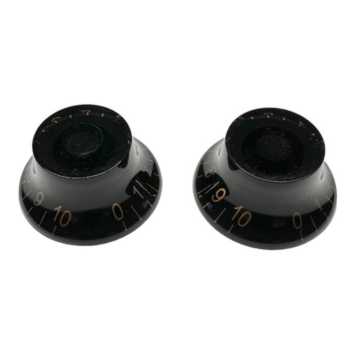 Bell knob aged black/white font 2pcs