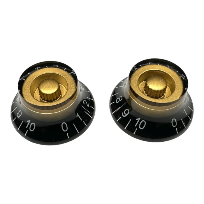 Bell knob black and gold/white font 2pcs