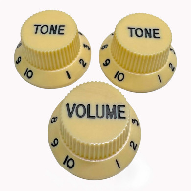 Knob Strat Style aged white/black font 3pcs