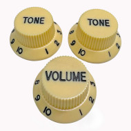 Knob Strat Style aged white/black font 3pcs