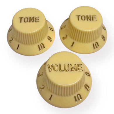 Knob Strat Style aged white/gold font 3pcs
