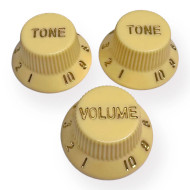 Knob Strat Style aged white/gold font 3pcs