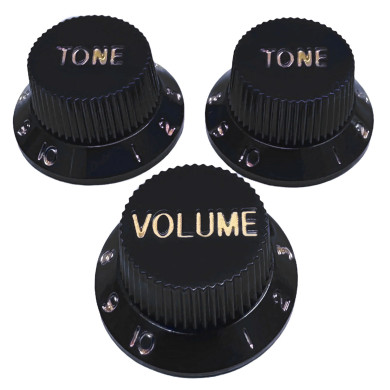 Knob Strat Style black/gold font 3pcs