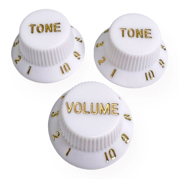 Knob Strat Style lefty white/gold font 3pcs