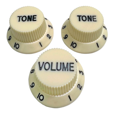 Knob Strat Style parchment/black font 3pcs