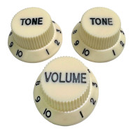 Knob Strat Style parchment/black font 3pcs