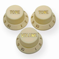 Knob Strat Style parchment/gold font 3pcs