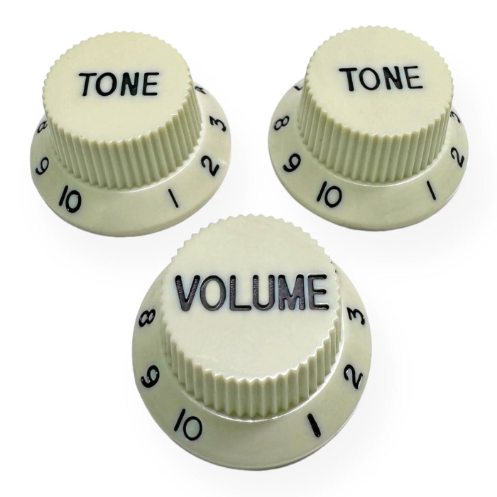 Knob Strat Style vintage white/black font 3pcs