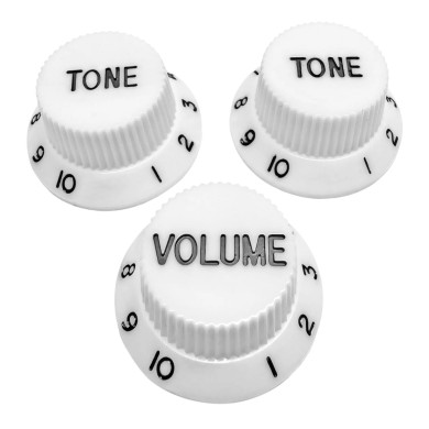 Knob Strat Style white/black font 3pcs